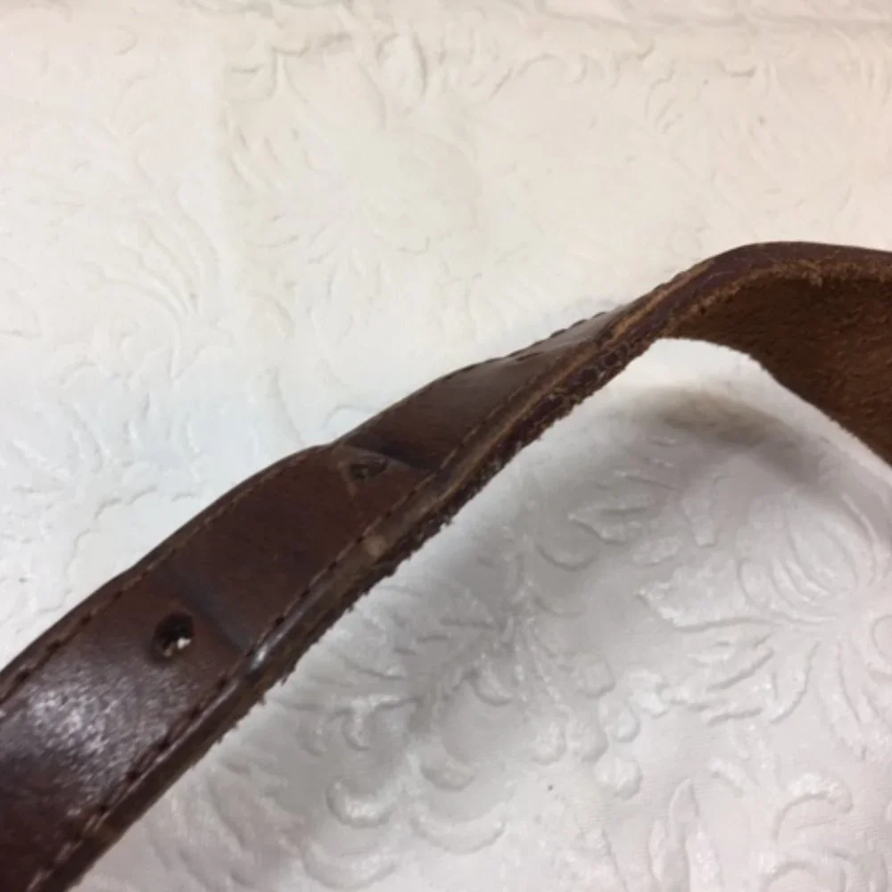 Langu Leather Brown Belt Silver Toned Engraved Ornaments